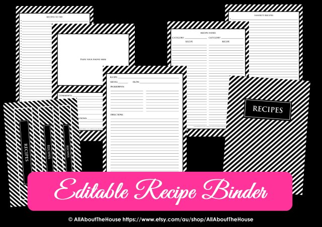 Editable Recipe Binder Black