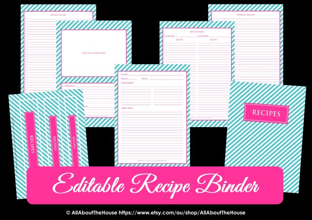 Editable Recipe Binder Listing Photo