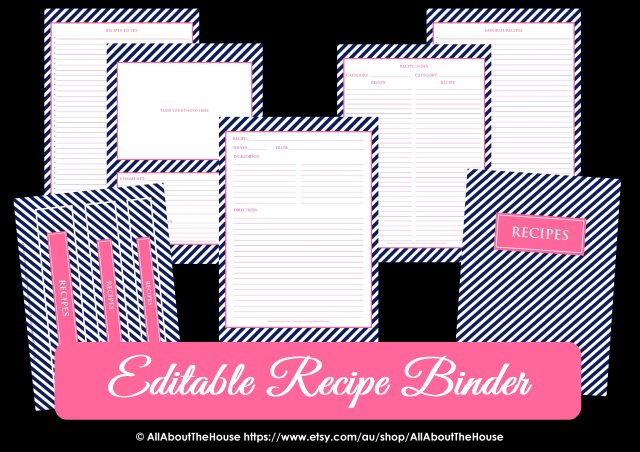 Editable Recipe Binder Navy & Pink