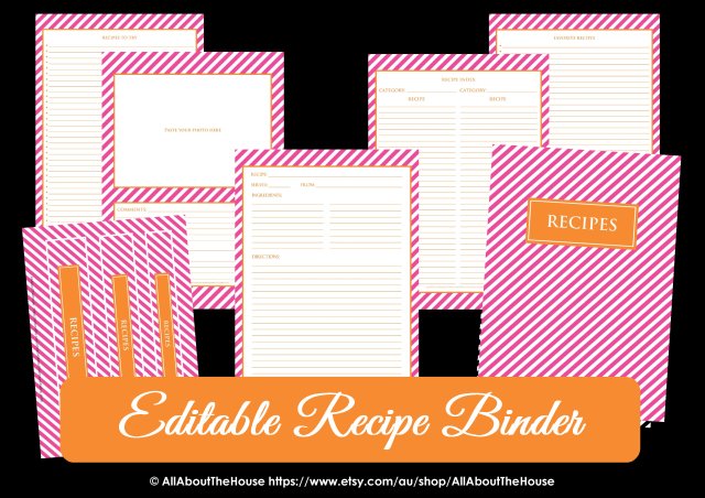 Editable Recipe Binder Preppy