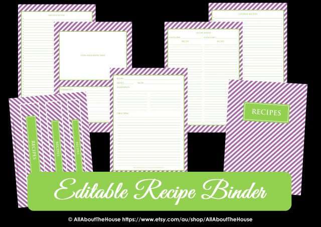 Editable Recipe Binder Purple Green