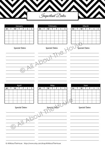 Important Dates - Monthly - Black