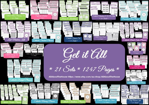 Get It All printable planner chevron instant download 21 sets 1247 pages pdf some editable multicoloured household binder