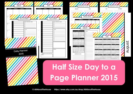 Half Size 2015 planner printable agenda organizer day weekly daily mom pdf editable