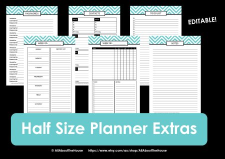 Half Size printable planner 2014 2015 chevron editable extras