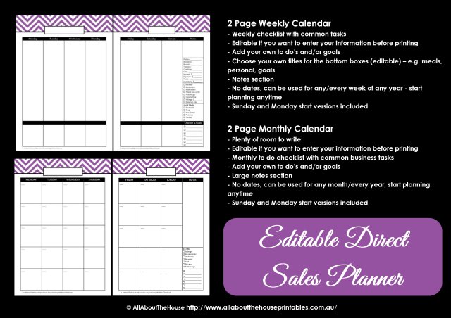 direct sales calendar weekly planner printable chevron editable instant download time management goals organize