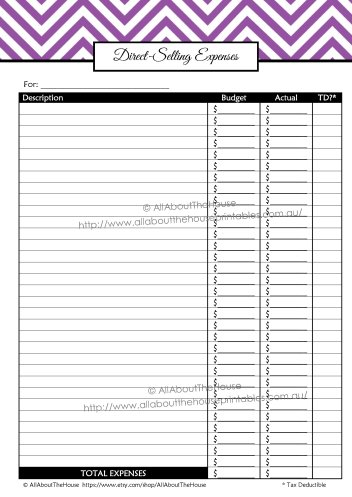 Direct Sales Expenses Tracker - direct sales planner origami owl pampered chef budget business 1