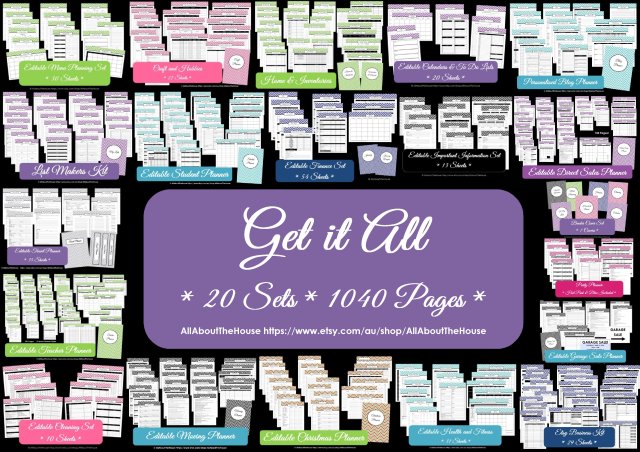 Get It All printable planner editable organize household binder instant download