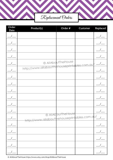 Replacement & Missing Items - direct sales party organizer printable