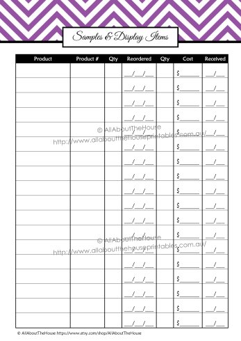 Samples & Display Items Inventory - printable pdf direct sales organizer planner binder