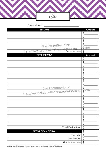 tax deductions direct sales planner printable organizer editable chevron pdf letter half size