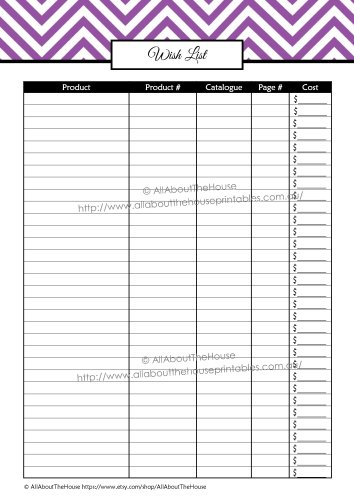 wish list printable editable planner direct sales organizer binder pdf chevron purple