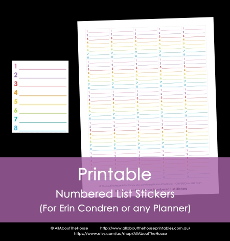 Number List stickers schedule - erin condren printable planner calendar accessories rainbow