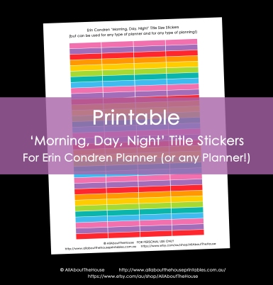 Printable Calendar stickers ECLP 12 colours rainbow morning day night