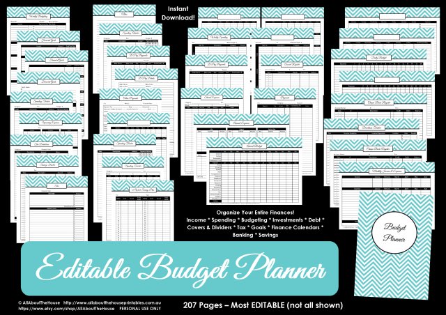 budget binder planner printable editable pdf chevron templates debt savings investment banking account goals letter size