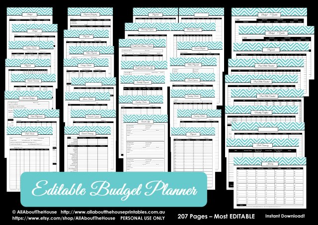 budget binder planner printable editable pdf chevron templates debt savings investment banking bill checklist letter size instan