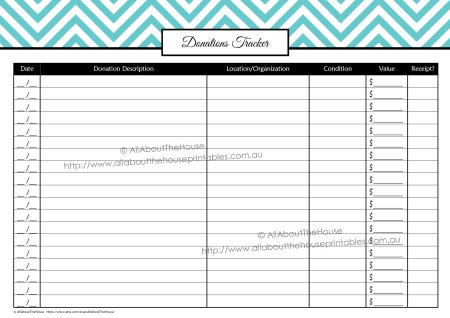 Donations Tracker printable editable finance binder budget tax time chevron organize home binder household binder management