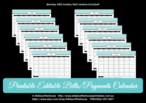 editable budget and bill pay calendar chevron instant download 7 colours finance organizer binder printable paid bills checklist