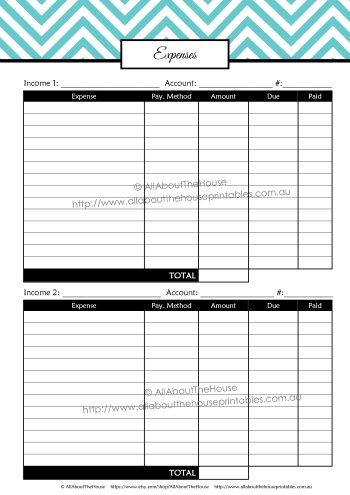 Expenses - By Income and-or Account paycheck budgeting printable budget binder planner finance printable editable chevron organize money management paid bills checklist spending log monthly annual weekly perpetual