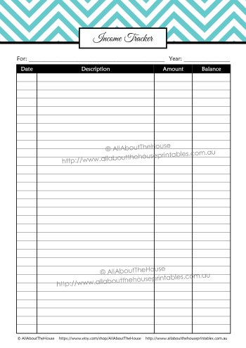 Income Tracker - budget expenses budget binder organizer pdf printable editable finance money management budgeting business income worksheet template chevron letter size perpetual