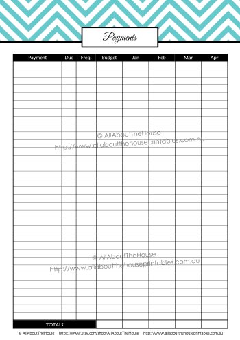 Payments tracker business paid bills expenses spending annual by month editable printable budget binder finance planner chevron