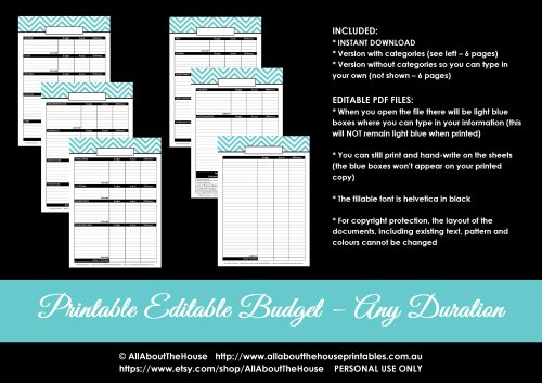 printable monthly budget template chevron pdf editable organize finance binder letter size instant download 6 pages