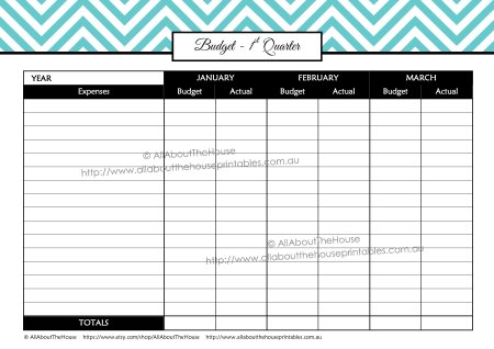 quarterly budget printable actual difference budget planner finance binder editable chevron income expenses tracker undated perpetual letter size page