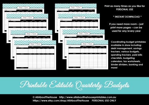 quarterly budget printable binder organization chevron editable pdf finance binder household binder money management income debt
