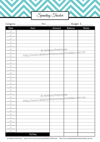 Spending tracker with Amount Left expenses chevron editable planner instant download printable budget binder business finance